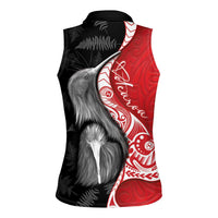 New Zealand Aotearoa Women Sleeveless Polo Shirt Kiwi Fern Maori Pattern Red Version