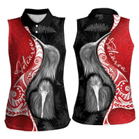 New Zealand Aotearoa Women Sleeveless Polo Shirt Kiwi Fern Maori Pattern Red Version