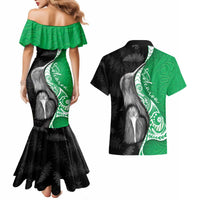 New Zealand Aotearoa Couples Matching Mermaid Dress and Hawaiian Shirt Kiwi Fern Maori Pattern Green Version LT05 - Polynesian Pride