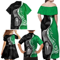 New Zealand Aotearoa Family Matching Off Shoulder Maxi Dress and Hawaiian Shirt Kiwi Fern Maori Pattern Green Version LT05 - Polynesian Pride