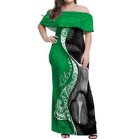 New Zealand Aotearoa Off Shoulder Maxi Dress Kiwi Fern Maori Pattern Green Version