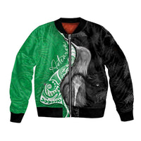 New Zealand Aotearoa Sleeve Zip Bomber Jacket Kiwi Fern Maori Pattern Green Version LT05 Unisex Green - Polynesian Pride