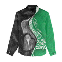 New Zealand Aotearoa Women Casual Shirt Kiwi Fern Maori Pattern Green Version