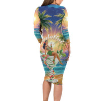Aloha Hawaii Family Matching Long Sleeve Bodycon Dress and Hawaiian Shirt Hula Martini Tropical Vibes - Polynesian Pride
