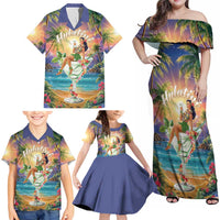 Aloha Hawaii Family Matching Off Shoulder Maxi Dress and Hawaiian Shirt Hula Martini Tropical Vibes - Polynesian Pride