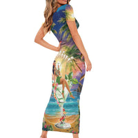 Aloha Hawaii Family Matching Short Sleeve Bodycon Dress and Hawaiian Shirt Hula Martini Tropical Vibes - Polynesian Pride