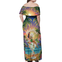 Aloha Hawaii Off Shoulder Maxi Dress Hula Martini Tropical Vibes - Polynesian Pride