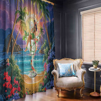 Aloha Hawaii Window Curtain Hula Martini Tropical Vibes - Polynesian Pride