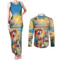 Hawaii Parrot Couples Matching Tank Maxi Dress and Long Sleeve Button Shirt Im Not Waiting Till 5 Oclock