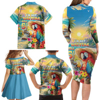Hawaii Parrot Family Matching Long Sleeve Bodycon Dress and Hawaiian Shirt Im Not Waiting Till 5 Oclock LT05 - Polynesian Pride