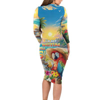 Hawaii Parrot Family Matching Long Sleeve Bodycon Dress and Hawaiian Shirt Im Not Waiting Till 5 Oclock LT05 - Polynesian Pride