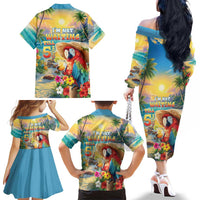 Hawaii Parrot Family Matching Off The Shoulder Long Sleeve Dress and Hawaiian Shirt Im Not Waiting Till 5 Oclock LT05 - Polynesian Pride