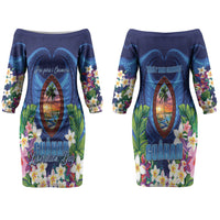 Guam Liberation Day Couples Matching Off The Shoulder Long Sleeve Dress and Hawaiian Shirt Pas Para I Chamoru LT05 - Polynesian Pride