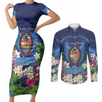 Guam Liberation Day Couples Matching Short Sleeve Bodycon Dress and Long Sleeve Button Shirt Pas Para I Chamoru LT05 Navy - Polynesian Pride