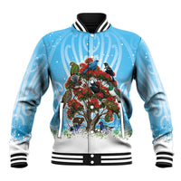 New Zealand Birds Christmas Baseball Jacket Pohutukawa Xmas Tree LT05 Unisex Blue - Polynesian Pride