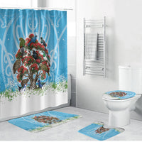 New Zealand Birds Christmas Bathroom Set Pohutukawa Xmas Tree LT05 Bathroom Set (4 pcs) Blue - Polynesian Pride