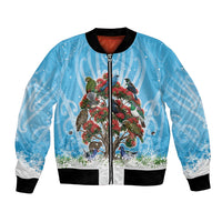 New Zealand Birds Christmas Bomber Jacket Pohutukawa Xmas Tree LT05 Unisex Blue - Polynesian Pride