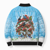 New Zealand Birds Christmas Bomber Puffer Jacket Pohutukawa Xmas Tree LT05 - Polynesian Pride
