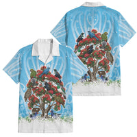 New Zealand Birds Christmas Family Matching Puletasi and Hawaiian Shirt Pohutukawa Xmas Tree LT05 Dad's Shirt - Short Sleeve Blue - Polynesian Pride