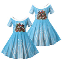New Zealand Birds Christmas Family Matching Puletasi and Hawaiian Shirt Pohutukawa Xmas Tree LT05 Daughter's Dress Blue - Polynesian Pride
