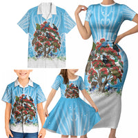 New Zealand Birds Christmas Family Matching Short Sleeve Bodycon Dress and Hawaiian Shirt Pohutukawa Xmas Tree LT05 - Polynesian Pride