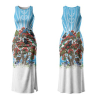 New Zealand Birds Christmas Family Matching Tank Maxi Dress and Hawaiian Shirt Pohutukawa Xmas Tree LT05 Mom's Dress Blue - Polynesian Pride