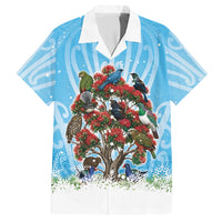 New Zealand Birds Christmas Hawaiian Shirt Pohutukawa Xmas Tree LT05 Blue - Polynesian Pride