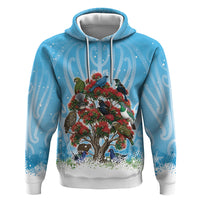 New Zealand Birds Christmas Hoodie Pohutukawa Xmas Tree LT05 Pullover Hoodie Blue - Polynesian Pride