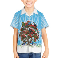 New Zealand Birds Christmas Kid Hawaiian Shirt Pohutukawa Xmas Tree LT05 Kid Blue - Polynesian Pride