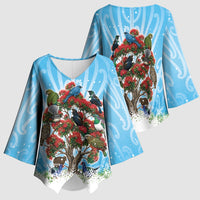 New Zealand Birds Christmas Kimono Sleeve Blouse Pohutukawa Xmas Tree LT05 - Polynesian Pride