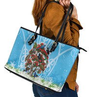 New Zealand Birds Christmas Leather Tote Bag Pohutukawa Xmas Tree LT05 - Polynesian Pride