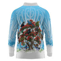 New Zealand Birds Christmas Long Sleeve Polo Shirt Pohutukawa Xmas Tree LT05 - Polynesian Pride
