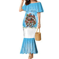 New Zealand Birds Christmas Mermaid Dress Pohutukawa Xmas Tree LT05 Women Blue - Polynesian Pride