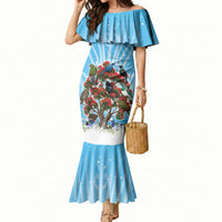New Zealand Birds Christmas Mermaid Dress Pohutukawa Xmas Tree LT05 Women Blue - Polynesian Pride