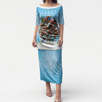 New Zealand Birds Christmas Puletasi Pohutukawa Xmas Tree LT05 Long Dress Blue - Polynesian Pride