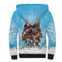 New Zealand Birds Christmas Sherpa Hoodie Pohutukawa Xmas Tree LT05 - Polynesian Pride
