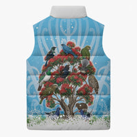 New Zealand Birds Christmas Sleeveless Puffer Jacket Pohutukawa Xmas Tree LT05 - Polynesian Pride