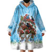 New Zealand Birds Christmas Wearable Blanket Hoodie Pohutukawa Xmas Tree LT05 - Polynesian Pride