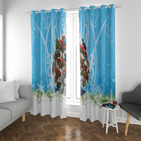 New Zealand Birds Christmas Window Curtain Pohutukawa Xmas Tree LT05 With Grommets Blue - Polynesian Pride