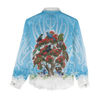 New Zealand Birds Christmas Women Casual Shirt Pohutukawa Xmas Tree LT05 - Polynesian Pride