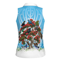 New Zealand Birds Christmas Women Sleeveless Polo Shirt Pohutukawa Xmas Tree LT05 - Polynesian Pride