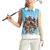 New Zealand Birds Christmas Women Sleeveless Polo Shirt Pohutukawa Xmas Tree LT05 - Polynesian Pride