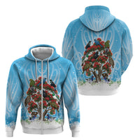 New Zealand Birds Christmas Zip Hoodie Pohutukawa Xmas Tree LT05 - Polynesian Pride