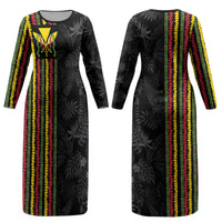 Hawaii Lei Kanaka Maoli Flag Couples Matching Long Sleeve Bodycon Dress and Long Sleeve Button Shirt Tropical Vibes LT05 - Polynesian Pride