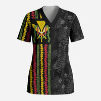 Hawaii Lei Kanaka Maoli Flag Scrub Top Tropical Vibes LT05 Adult Black - Polynesian Pride