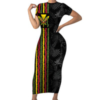Hawaii Lei Kanaka Maoli Flag Short Sleeve Bodycon Dress Tropical Vibes LT05 Long Dress Black - Polynesian Pride