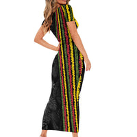 Hawaii Lei Kanaka Maoli Flag Short Sleeve Bodycon Dress Tropical Vibes LT05 - Polynesian Pride