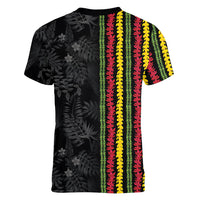 Hawaii Lei Kanaka Maoli Flag Women V-Neck T-Shirt Tropical Vibes LT05 - Polynesian Pride