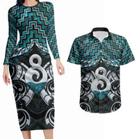 New Zealand Maori Couples Matching Long Sleeve Bodycon Dress and Hawaiian Shirt Poutama Pikorua - Single Twist Paua Shell