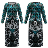 New Zealand Maori Couples Matching Long Sleeve Bodycon Dress and Hawaiian Shirt Poutama Pikorua - Single Twist Paua Shell